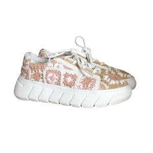 Free People Catch Me If You Can Crochet Platform Sneakers Blush Combo